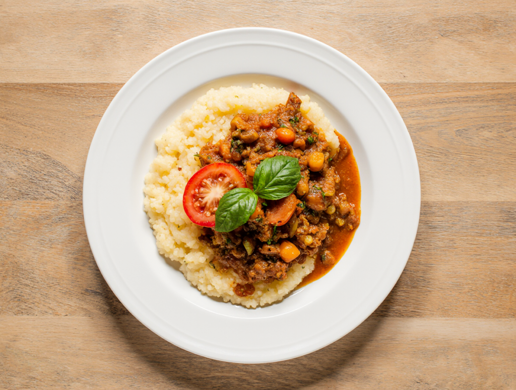 Polenta Cremosa com Ragu de Cogumelos e Ervas