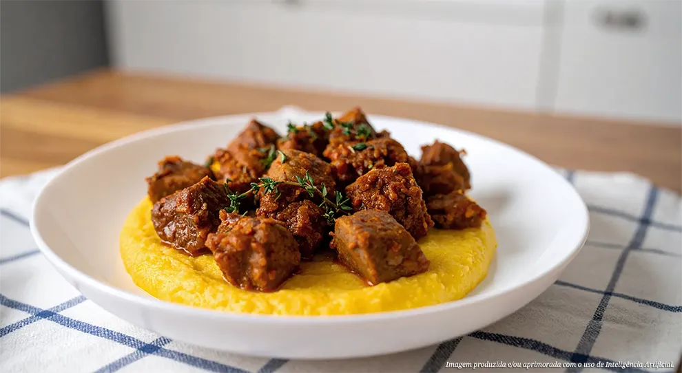 ragu de capa de file com polenta cremosa