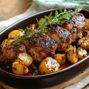 Coxa e sobrecoxa assada com batata